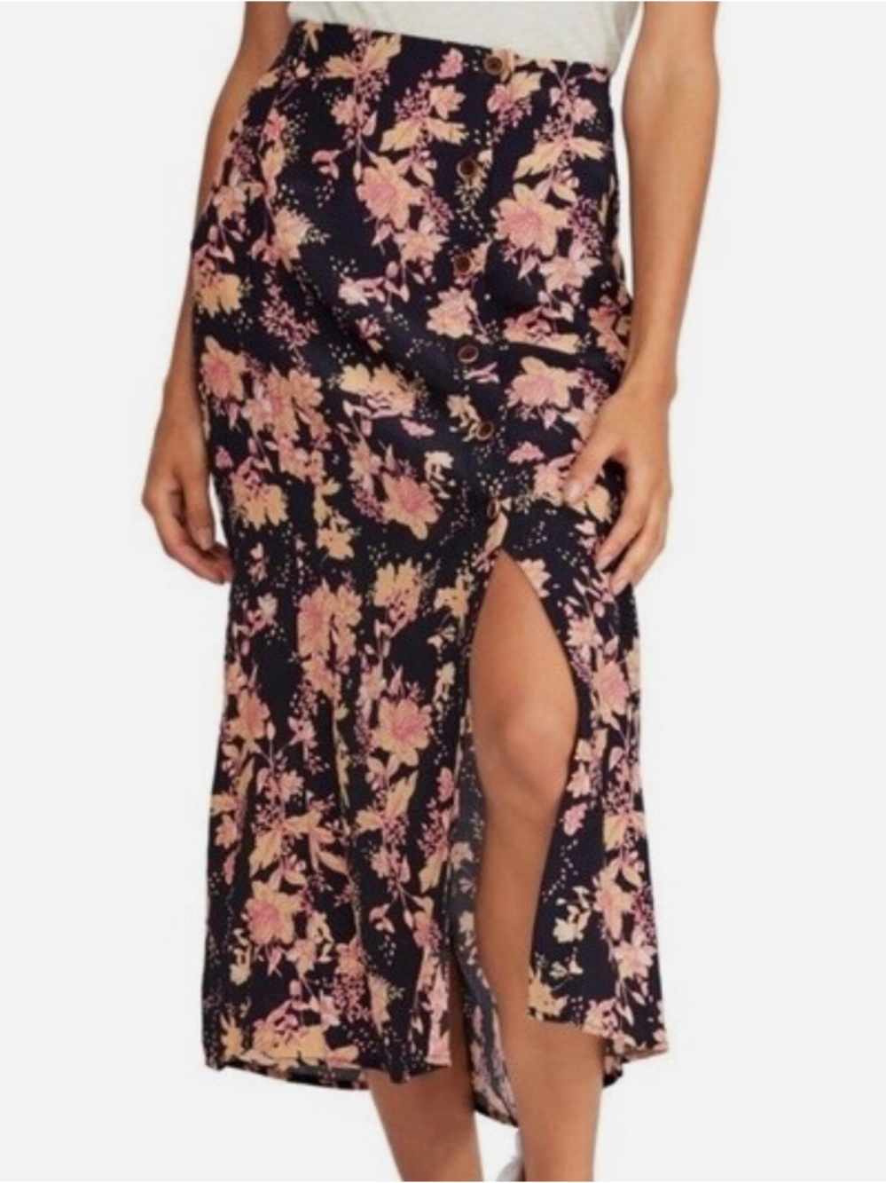 Free People Black Floral Maxi Skirt